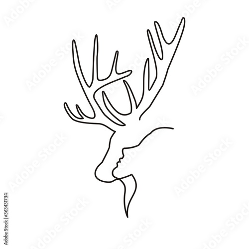 Deer head and human face with a thin line