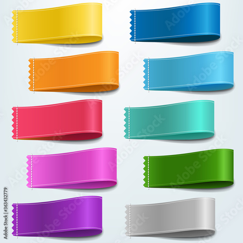 Colorful Ribbon Set And Grey Background With Gradient Mesh, Vector Illustration