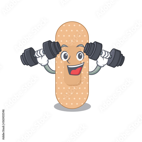 Muscular standard bandage mascot design with barbells during exercise