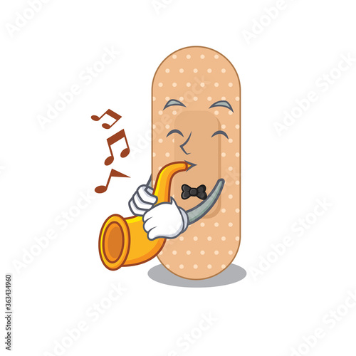 Standard bandage musician of cartoon picture playing a trumpet on stage