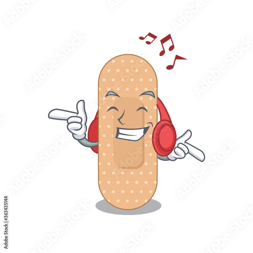 A Caricature design style of standard bandage listening music on headphone