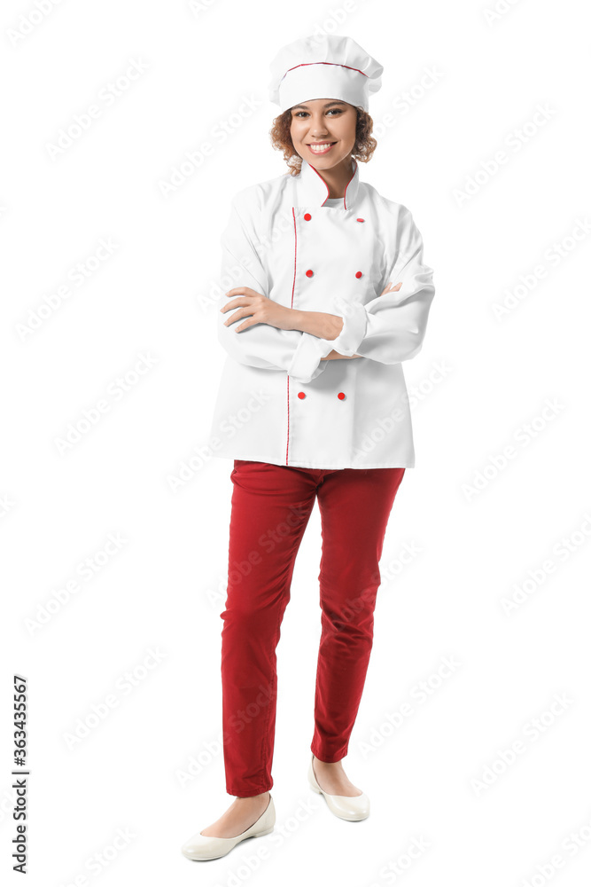 Female African-American chef on white background Female African-American chef on white background