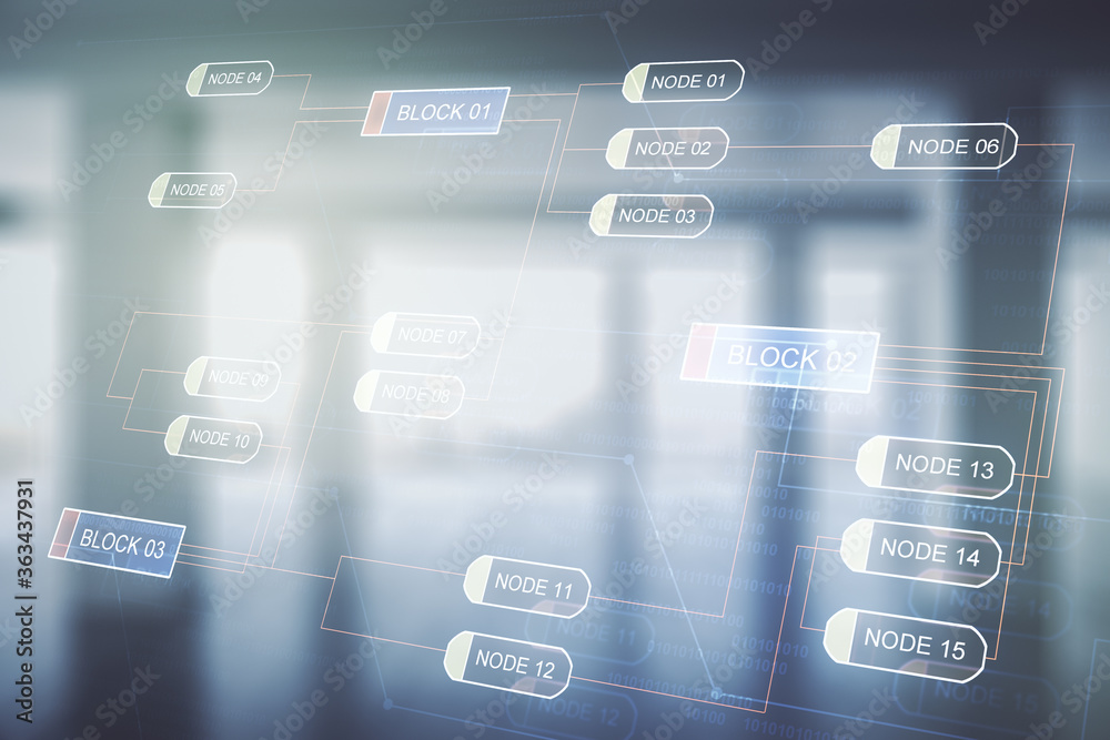 Abstract virtual coding illustration on modern interior background, software development concept. Multiexposure Abstract virtual coding illustration on modern interior background, software development concept. Multiexposure