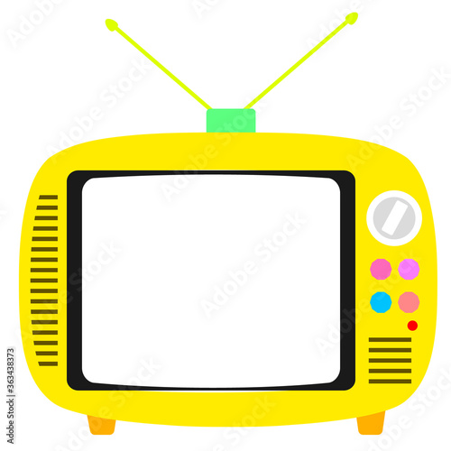 レトロで可愛いポータブルトイテレビのイラスト 黄色 フレーム（画面が透明もしくは白です）
