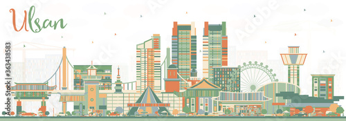 Ulsan South Korea City Skyline with Color Buildings.