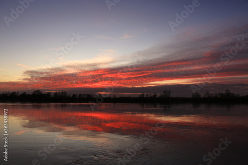 Colorful sunset by the Odra River  Poland.