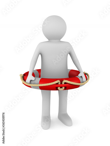 man with life ring on white...
