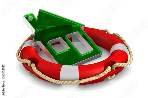 life ring and house on whit...