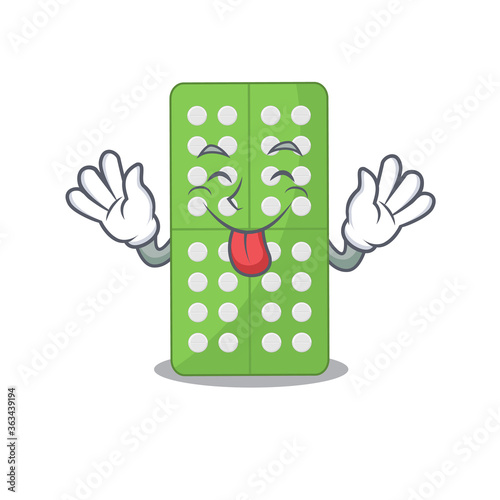 amusing medicine pills cartoon picture style with tongue out face