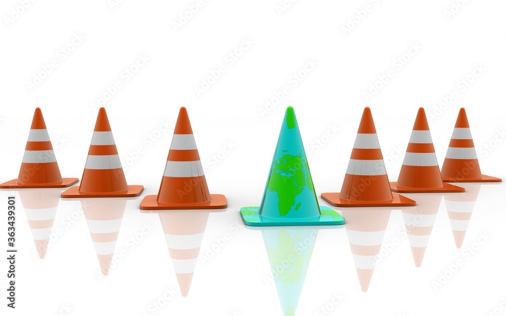 3D traffic cones concept isolated on white background 3D traffic cones concept isolated on white background