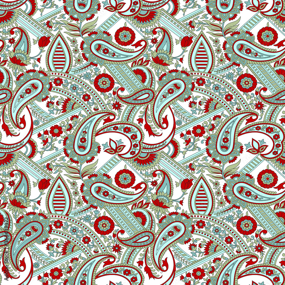 Naklejka premium seamless traditional indian paisley pattern on white background 