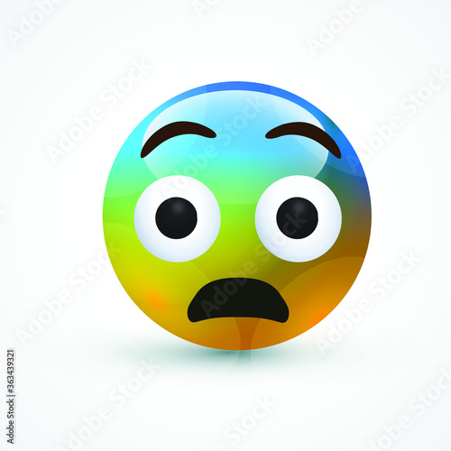 vector round yellow cartoon bubble Scared Surprised Surprised emoticons comment social media Facebook Instagram Whatsapp chat comment reactions, icon template face emoji character message