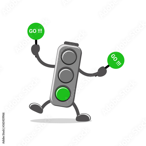 cartoon illustration of traffic appears green light with a go symbol