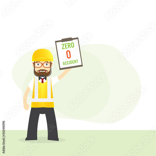 Construction ,Technician worker showing zero accident sign, safety first concept, vector illustrator