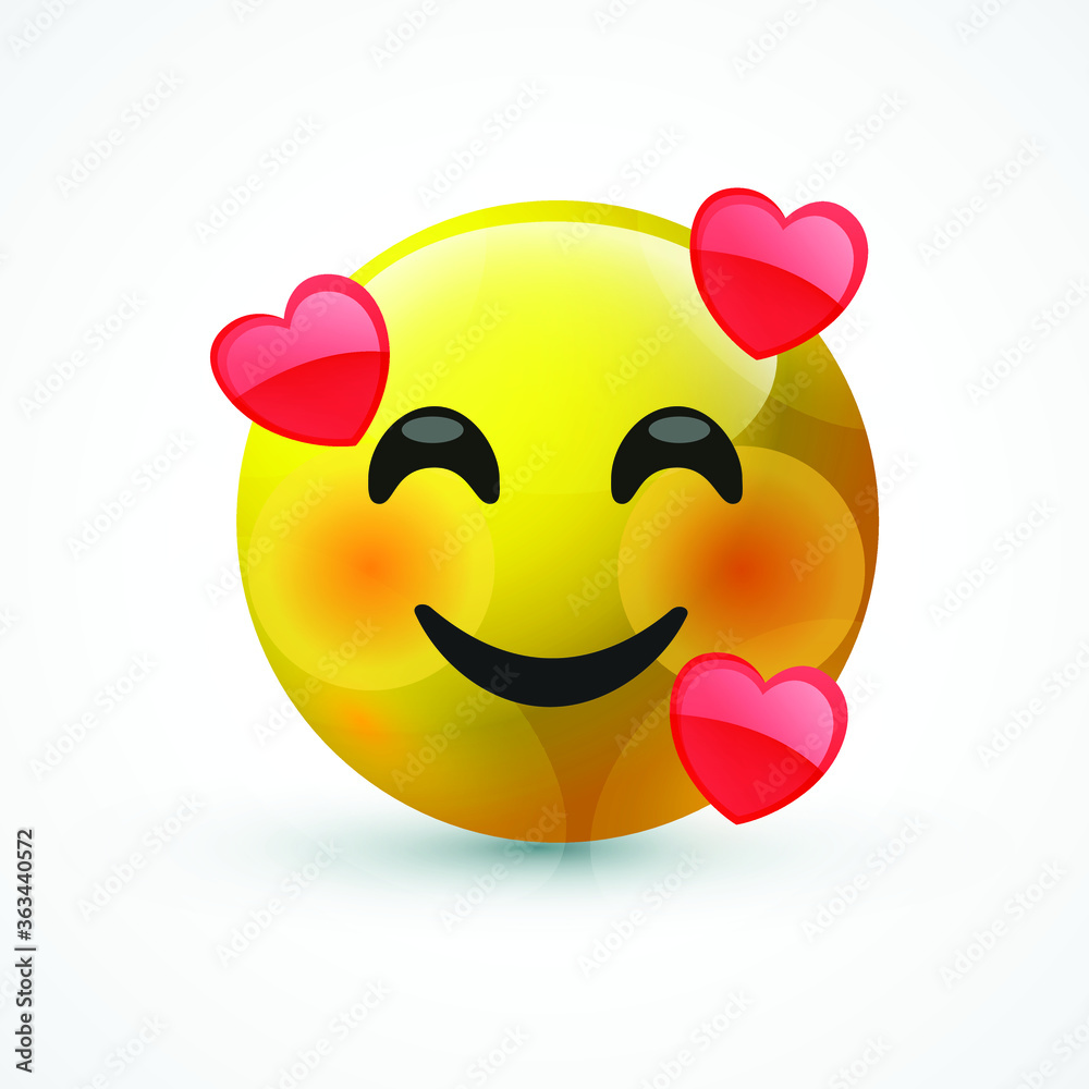 vector round yellow cartoon bubble In Love Smiling Hearts emoticons