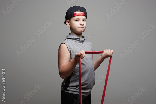Canvas Print Sport Child. Little Boy with fitness Tape