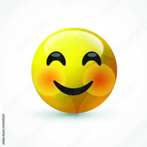 vector round yellow cartoon bubble Happy Smile Smiling Squinting Eyes emoticons comment social media Facebook Instagram Whatsapp chat comment reactions, icon template face emoji character message