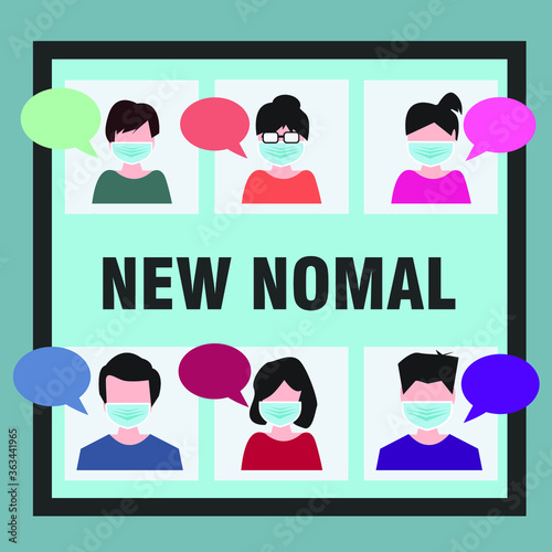 People are meeting and talking about their jobs,work from home and social distance ,new normal concept after the corona virus outbreak and social distancing alert
