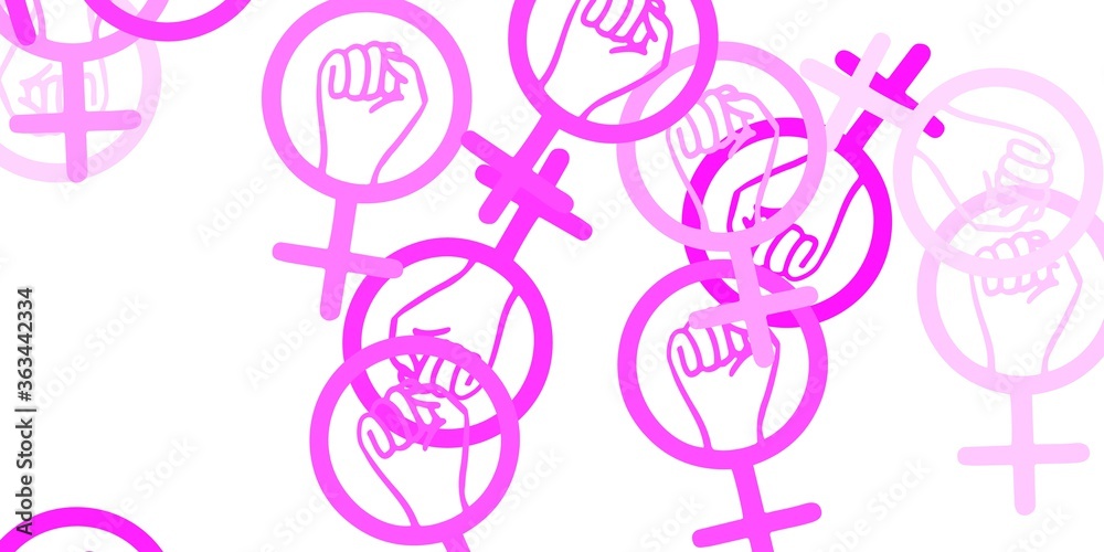 Light Pink vector texture with women's rights symbols.