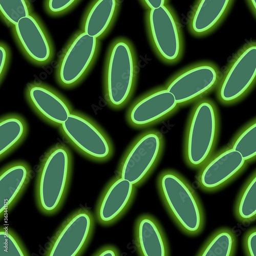 Plague wand. Vector illustration. Bacterium under fluorescence microscopy. Acute infectious disease. Outline on an isolated black background. Bubonic plague. Science and medicine. Black pestilence. 