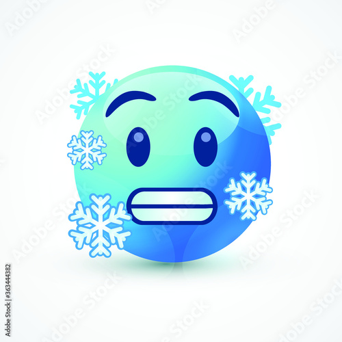 vector round yellow cartoon bubble Cold Freezing emoticons comment social media Facebook Instagram Whatsapp chat comment reactions, icon template face emoji character message