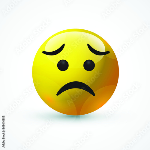 vector round yellow cartoon bubble Sad Sadface Worried emoticons comment social media Facebook Instagram Whatsapp chat comment reactions, icon template face emoji character message