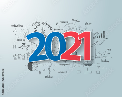Tags label 2021 new year text design, Creative thinking drawing charts and graphs business success strategy plan ideas, Inspiration concept modern template layout, diagram, Vector illustration