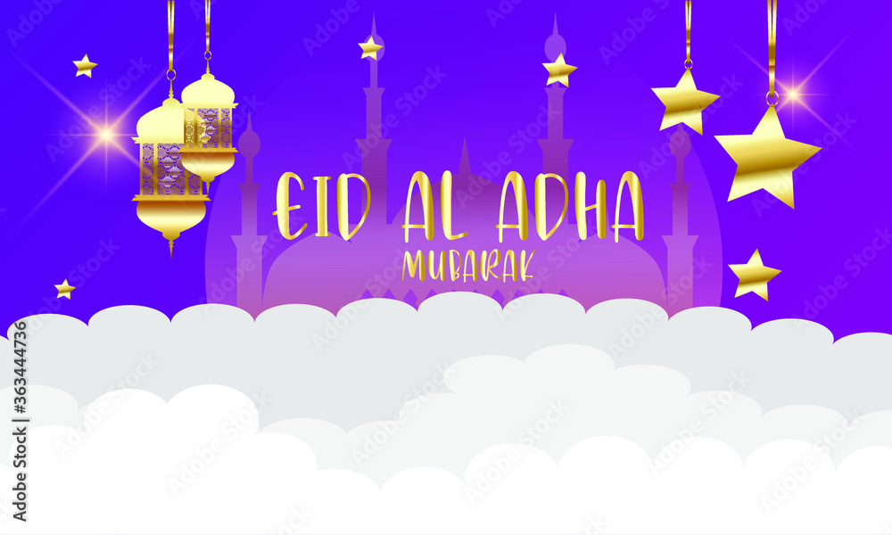 Eid Mubarak Simple Background, for landing page and card with gold template.