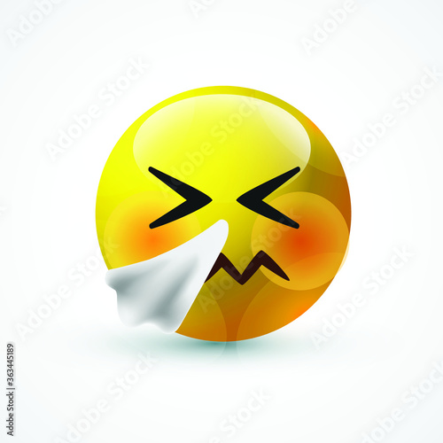 vector round yellow cartoon bubble Gesundheit Sneezing emoticons comment social media Facebook Instagram Whatsapp chat comment reactions, icon template face emoji character message