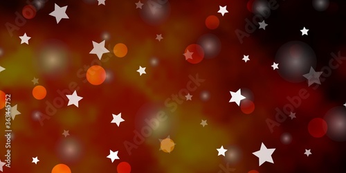 Dark Orange vector pattern with circles, stars. Illustration with set of colorful abstract spheres, stars. Template for business cards, websites.