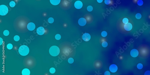 Light BLUE vector background with circles, stars. Colorful disks, stars on simple gradient background. Pattern for booklets, leaflets.