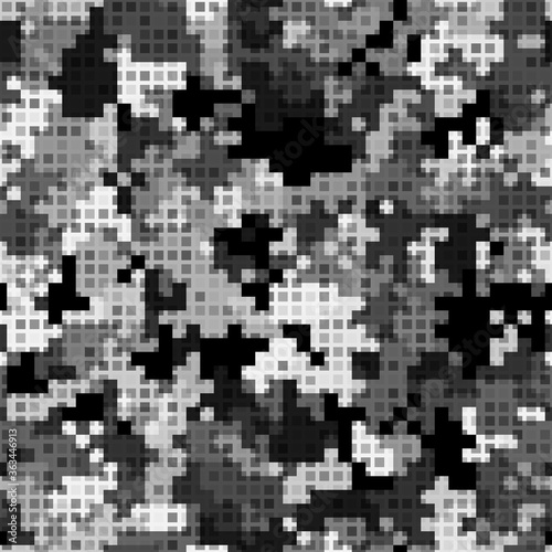 Military camouflage seamless pattern. Urban digital pixel style.