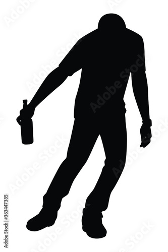 Drunk man with beer bottle silhouette vector