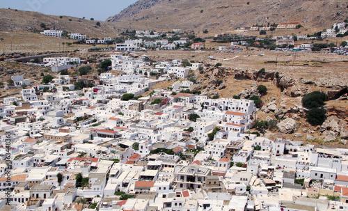Lindos village view from the Acropolis Hill, Rhodes island, Greece