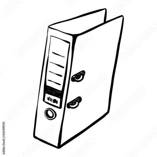 Office folder. Ring binders. The folder registrar in hand drawn doodle style. Sketch. Isolated on a white background. Vector illustration