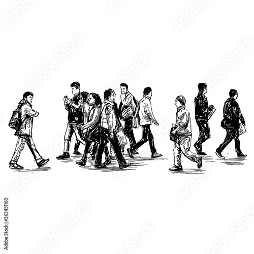Drawing of the people are walking on street in Japan 