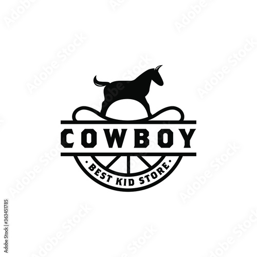 cowboy hat with horse for kid toy store shop logo design