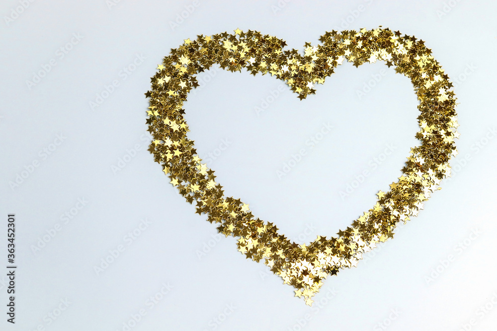 Heart made of golden stars. Copy space - concept of love, romance, family, gift Heart made of golden stars. Copy space - concept of love, romance, family, gift