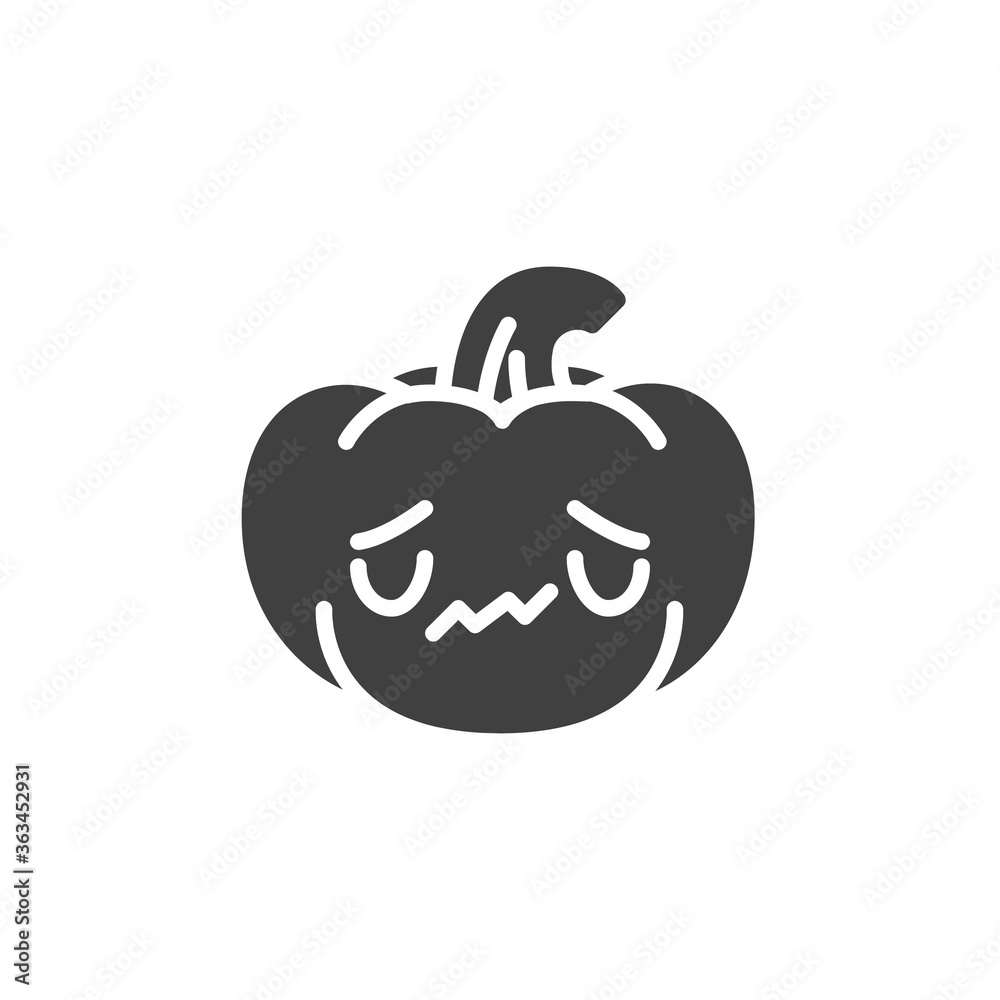Sad pumpkin face emoji vector icon. filled flat sign for mobile concept and web design. Halloween pumpkin unhappy emoticon glyph icon. Symbol, logo illustration. Vector graphics Sad pumpkin face emoji vector icon. filled flat sign for mobile concept and web design. Halloween pumpkin unhappy emoticon glyph icon. Symbol, logo illustration. Vector graphics