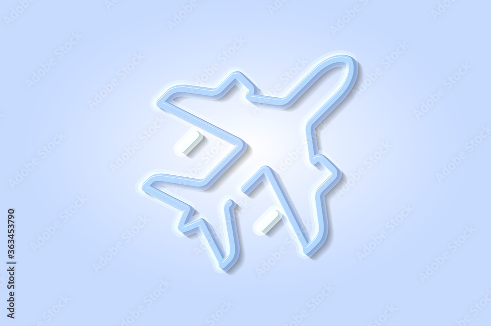 Jet airliner glowing 3D symbol, card template on blue background. Vector illustration Jet airliner glowing 3D symbol, card template on blue background. Vector illustration