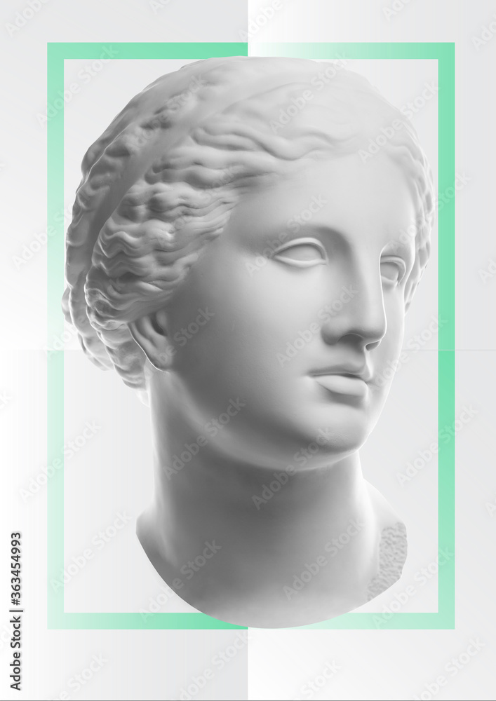 Fashion art collage with plaster antique sculpture of Venus face in a pop art style. Creative vogue concept image in contemporary surrealism style. Beauty, fashion and health theme. Zine culture. Fashion art collage with plaster antique sculpture of Venus face in a pop art style. Creative vogue concept image in contemporary surrealism style. Beauty, fashion and health theme. Zine culture.