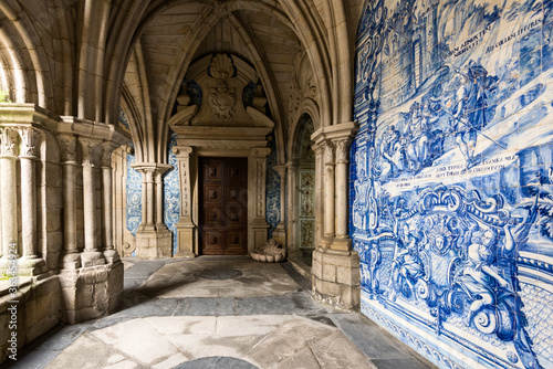 azulejos panels in the cloister of the cathedral of Porto photo
