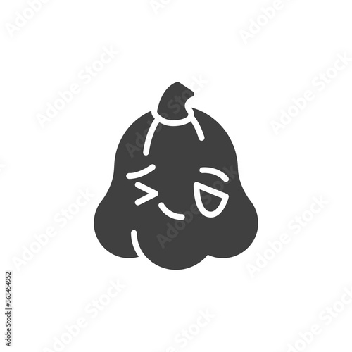 Joyful pumpkin face vector icon. filled flat sign for mobile concept and web design. Pumpkin winking face glyph icon. Symbol, logo illustration. Vector graphics