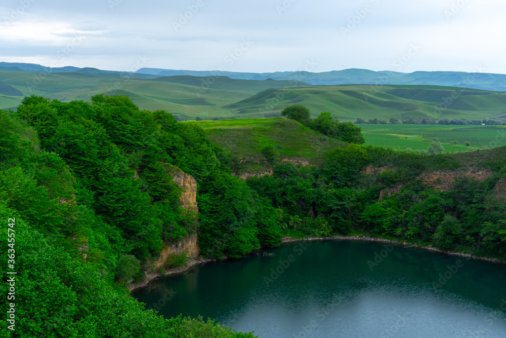Mountain lake surrounded by vegetation