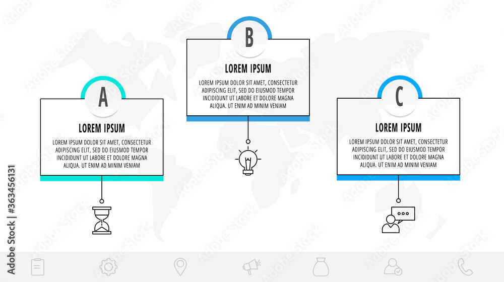 Naklejka premium Thin line infographic template with 3 steps, labels. Modern business concept infographics with circles for brochure, web, banner, workflow layout, presentations, flow chart.