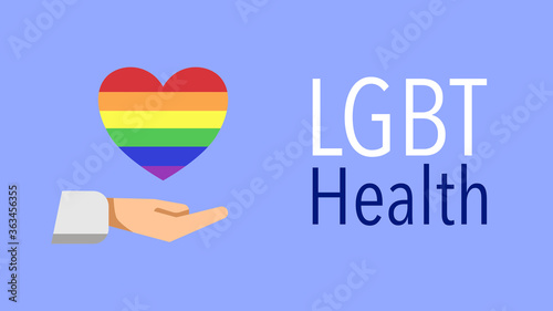 LGBT health concept with a doctor's hand holding a rainbow- colored heart, vector illustration. flat design