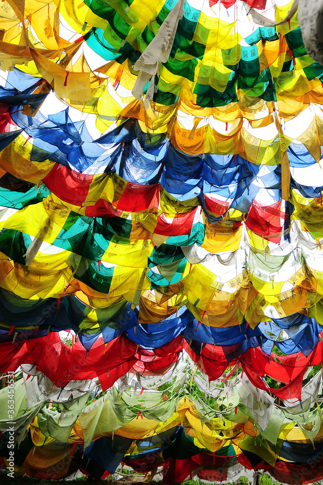 Traditional colorful buddhist prayer flags