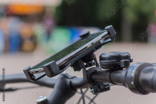 smartphone on the wheel of a bicycle
