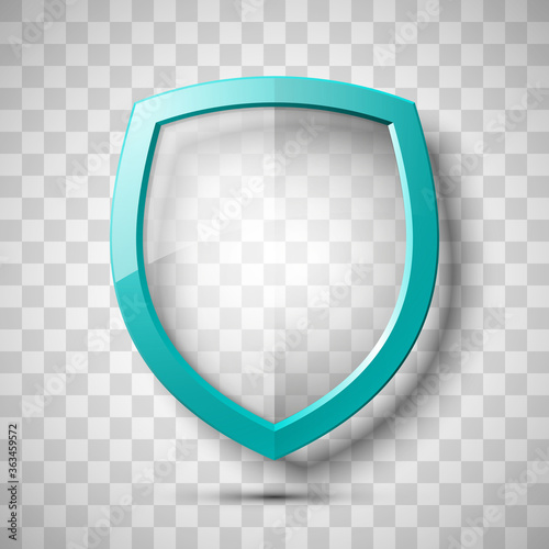 Protection transparent shield concept. Safety badge icon. Privacy banner. Security label. Defense tag. Presentation sticker shape. illustration