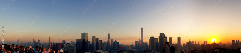 Shenzhen city skyline at sunset